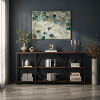 Table console industrielle en bois extra longue de 71 pouces, avec 3 étagères de présentation pour couloir étroit ou salon