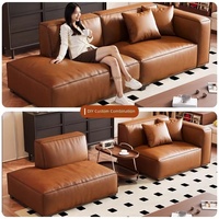 Canapé Chaise Longue en Cuir Huilé Linéaire Style Italien Authentique, Direct Usine, Rembourrage Éponge Haute Résilience, Idéal pour Salon