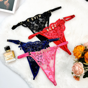 Accepter DIY LOGO <span class=keywords><strong>Culotte</strong></span> Avec Lettres Dorées Personnalisées Nom Iace Coeur Forme Broderie Nœud String Dernière Mode G-String - Product Image 2