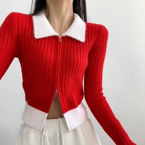 Menina picante Sexy das mulheres Lançou Malha Cardigan Novo Natal Contraste Zipper Camisola Casaco com Patchwork <span class=keywords><strong>Pattern</strong></span> - Product Image 6