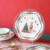 Set Peralatan Makan Keramik Beruang Teddy Natal Prancis, Set Piring, Mangkuk & Cangkir untuk Hiasan Meja Perayaan.