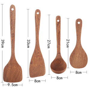 Wooden Spatula Set 4 Pc Heat Resistant Cooking Spoon Ladle Kitchen Utensil <b>Tool</b> Set For Stir Fry Soup Serving - Product Image 1