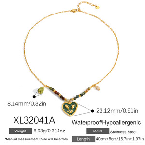 Stainless Steel Heart Necklace <b>Set</b> 18k Gold Plated <b>Beaded</b> Chain Retro Style Jewelry For Women - Product Image 5