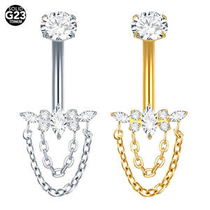 Lingchee titanio Marquesa CZ ombligo anillo con CZ y <span class=keywords><strong>cadena</strong></span> colgante ombligo anillo cuerpo Piercing joyería - Product Image 1