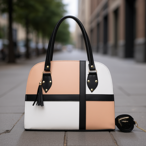 Bolso de Mano Boston para Mujer Fana Ilma, Diseño de Paneles de Cuero Sintético de Microfibra, Decoración con Borlas, Uso Diario - Product Image 2