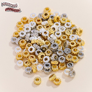 Nantong ลูกปัดพลอยเทียมทองเหลืองชุบทองเงินทรงกลมลายดอกไม้เครื่องประดับแบบทำมือสำหรับสร้อยข้อมือสร้อยคอเครื่องประดับ - Product Image 3