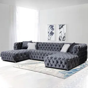 Win force Factory Großhandel Moderne 7-Sitzer U-Form Sofa Samt Schnitt Wohnzimmer Sofa Set Möbel Ecke Chesterfield Sofa