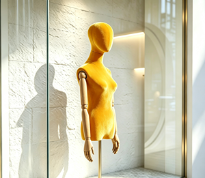 Manichino Femminile di Lusso <span class=keywords><strong>in</strong></span> Velluto, Braccia Articolate <span class=keywords><strong>in</strong></span> <span class=keywords><strong>Legno</strong></span>, Supporto Dorato, Modello Torso per Vetrine di Negozi di Abbigliamento - Product Image 5