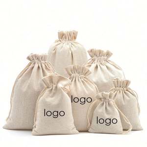 Custom Logo Small Cotton Canvas Drawstring Gift Bag Eco-Friendly Organic Reusable Packaging for Gifts - Product Image 1