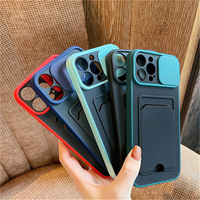 Étui de téléphone portable pour 14 13 Pro Max 12 11 Plus, protection de l'appareil photo coulissant, porte-cartes, antichoc, design luxueux