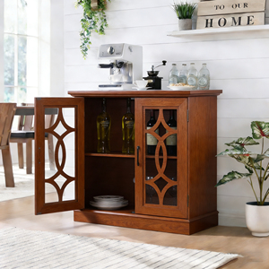 Buffet spacieux avec 2 portes vitrées, étagère réglable, meuble de rangement en MDF chêne foncé - Product Image 3