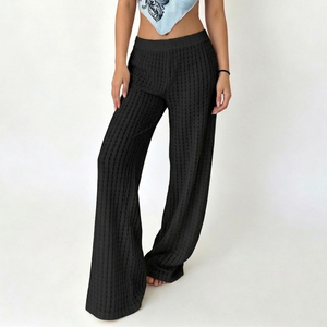 New Womens Lightweight Breathable Flat Loose Fit Straight Mid Waist Casual Summer Pants Hollow Beach Lounge Trousers Comfort - Product Image 5