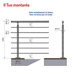 A4-round DROIT Ø 42.4 avec 6 TROUS AISI 316 ACIER INOXYDABLE SATIN FIXATION HAUTEUR AU SOL 1.00 m SKU P110105-6 - Product Image 1