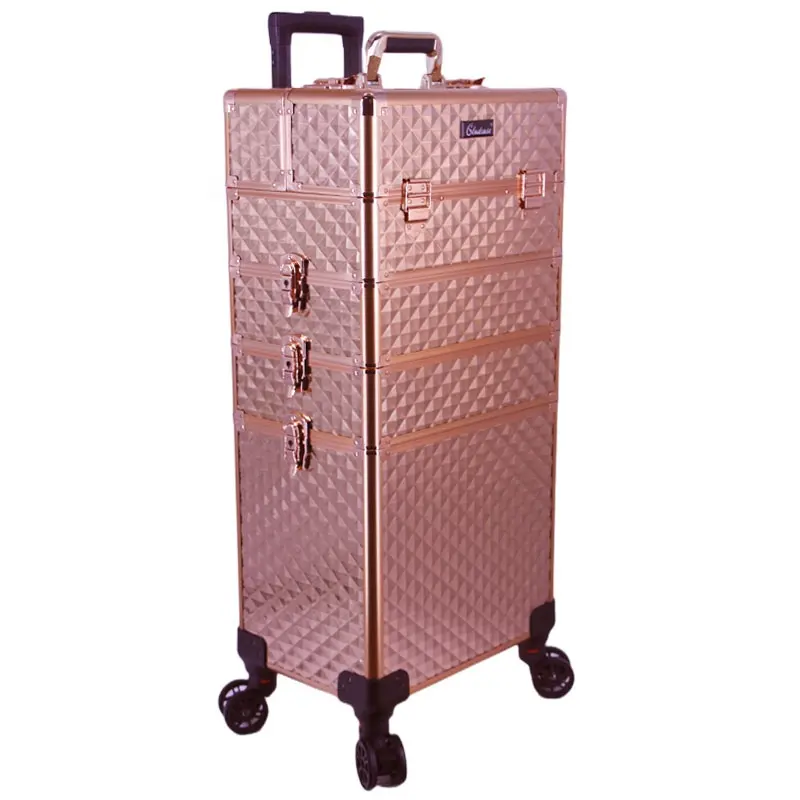 Aluminium Make-Up Train Case Professionele Make-Up Artist Rolling Trolley Case Nagellak Kapper Gereedschapsopslag Voor Reizen