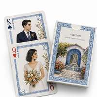 Jeu de cartes personnalisé avec motif de carreaux méditerranéens et aquarelle, portrait de couple, cadeau de mariage, service tout-en-un