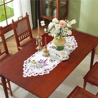 Meilleure vente transfrontalière directe usine : Table longue ajourée en tissu personnalisable, style nordique, broderie florale lavande