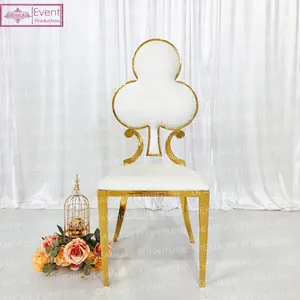 Modern event party flower back leather upholstered stainless steel gold rentals wedding chair for rent