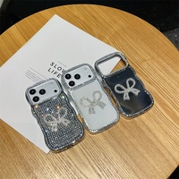 Étui de téléphone de luxe coréen pour iPhone 16, 15, 14, 17 Pro Max avec nœud papillon torsadé à bords diamantés scintillants et créatifs