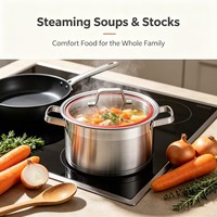 Ensemble de 9 ustensiles de cuisson en acier inoxydable écologiques, personnalisables en gros, comprenant casseroles, poêles, faitouts et poêles à frire, sans revêtement