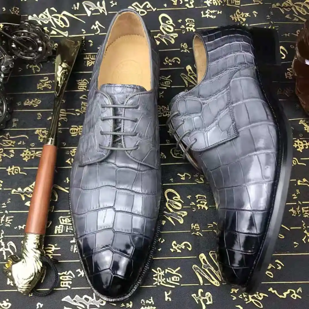 Hot Selling High-End Krokodil Lederen Kleding Schoenen Mannen Custom Veters Puntschoen Formele Kleding Schoenen Mannen