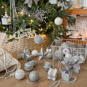 Wholesale Silver Glitter Foam Christmas Bauble Set Bow Star Tree <b>Topper</b> Assorted Hanging Ornament Xmas Tree Decoration - Product Image 3