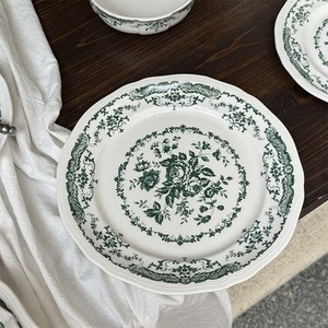 <b>Green</b> Rose Pattern 12-Inch Eco-Friendly Porcelain Dinnerware Plate Set Home Catering & Wedding Ceramic Plate Sets with Stand - Product Image 4