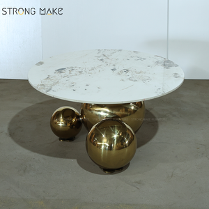 <span class=keywords><strong>Mesa</strong></span> De <span class=keywords><strong>Centro</strong></span> moderna De mármol para sala De estar, mesita De <span class=keywords><strong>Centro</strong></span> redonda De lujo con Accent dorado, venta al por mayor - Product Image 2