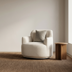 Fauteuil moderne en bouclette avec dossier rembourré, accoudoirs rembourrés, pieds en bois, pivotant, une place, canapé minimaliste pour salon - Product Image 1