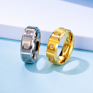 Unisex <b>Titanium</b> Steel <b>Ring</b> Geometric Diamond Bezel Setting Gold Color Gift Jewelry - Product Image 2
