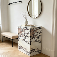 Table d'appoint de luxe en marbre Calacatta Viola, piédestal carré creux en pierre naturelle pour salon moderne haut de gamme