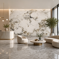 Dalle de porcelaine en pierre frittée Exotic Pandora Flower 1600x3200mm, texture marbre cristal multicolore, pour mur TV de villa de luxe