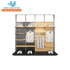 Giá Treo Quần Áo Bằng Gỗ Thiết Kế Hiện Đại, Kệ Trưng Bày Đồ Nội Thất Cửa Hàng Đồ Đạc Treo Tường Đèn LED Giá Trưng Bày Bằng Gỗ - Product Image 1