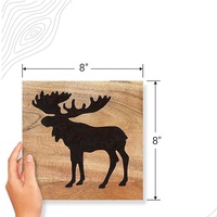 Ensemble de 3 tableaux muraux en bois véritable, ours et élan, décoration rustique de cabane forestière pour la maison, salon, thème de la chasse, cadres en bois