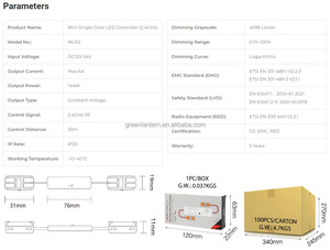 144W <span class=keywords><strong>Mini</strong></span> LED Dimmer MLR2 única cor LED controlador DC12-24V 6A 0,1%-100% regulável com conector fácil 2.4G Smart LED Dimmer - Product Image 4