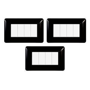 Placa de interruptor de pared Gloca de 4 vías, plástico negro, 3 piezas, fácil instalación - Product Image 1
