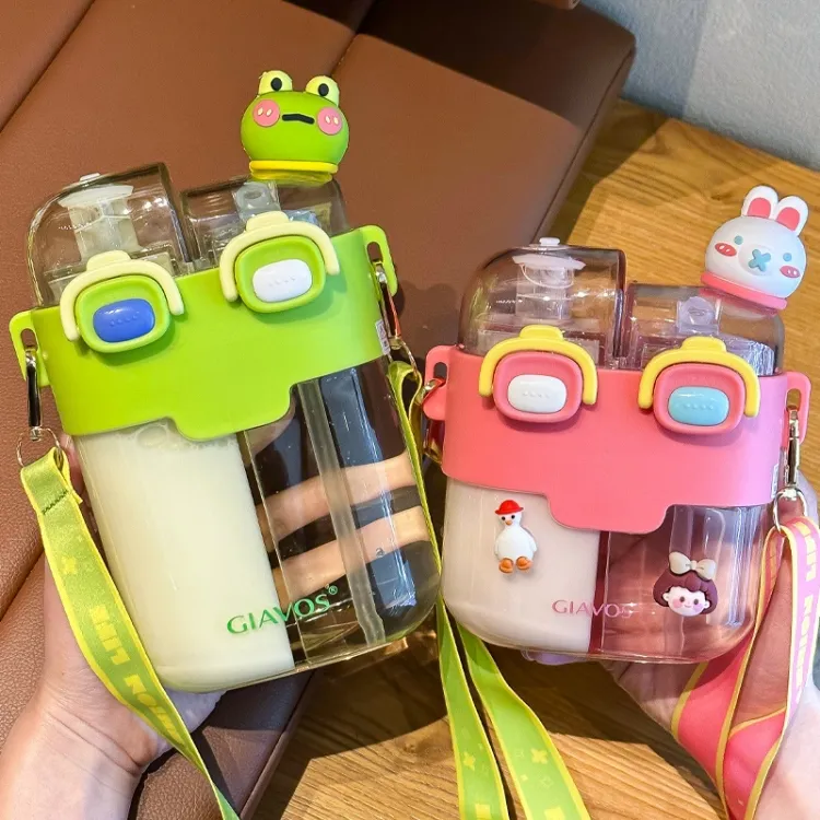 500ml Termos Cilindros Para Água Dual Milk Bpa Free Children Fashionable Plastic Cartoon Water Bottle For School Kids Girls