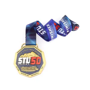 Wholesale Cheap Custom Design Your Own Zinc Alloy 3D Gold Metal Award Marathon Running Sport Medal Ribbon