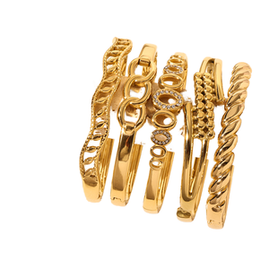 High End DALi Fashion Women's Trendy PVD 18K Gold Plated Geometric Hollow Zircon Stainless Steel Stackable <b>Bangle</b> <b>Bracelet</b> for - Product Image 1
