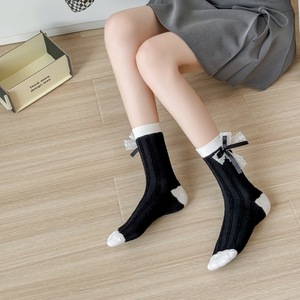 <span class=keywords><strong>Medias</strong></span> de Invierno para Mujer, por Encima de la Rodilla, con Borde de Cinta, Diseño Calado, Estilo Japonés Deportivo, Ecológicas, Ligeras, de Poliéster y Algodón - Product Image 4