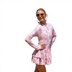 Traje de Baño Deportivo de Una Pieza con Cierre para Mujer, Estilo Europeo <span class=keywords><strong>Americano</strong></span>, Spandex/Poliéster, Diseño Floral Conservador, Tipo <span class=keywords><strong>Boxer</strong></span> - Product Image 1