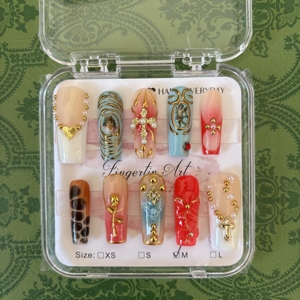 Lot de 10 faux ongles carrés classiques français de luxe faits à la main <span class=keywords><strong>en</strong></span> acrylique, avec colle et lime à ongles – Vente <span class=keywords><strong>en</strong></span> gros de haute qualité - Product Image 2