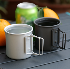 Tasses à café et à eau en alliage d'aluminium noir argenté de 350 ml, surface oxydée et durcie, pour le camping en plein air, avec bord roulé - Product Image 5