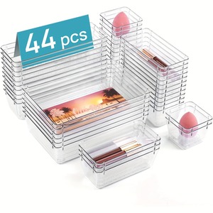 44 Pack Rectangle PET <strong>Plastic</strong> <strong>Drawer</strong> Organizer Desk Divider <strong>Storage</strong> Bins for Makeup Jewelry Office <strong>Storage</strong> - Product Image 1