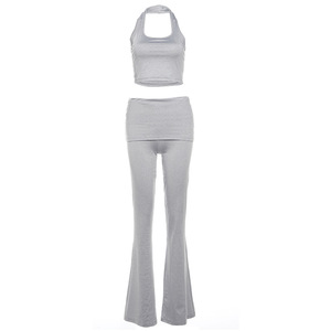 Primavera 2024, nuevo chaleco informal con cuello Halter, cómodos pantalones de cintura alta, conjunto deportivo de dos piezas para mujer - Product Image 6