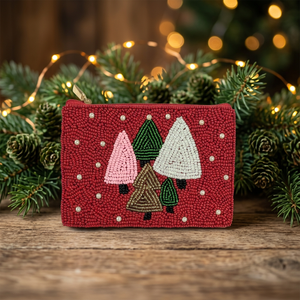 Pochette carrée en coton perlé rouge joyeux pour Noël, brodée, couleurs mélangées, sac cadeau promotionnel - Product Image 1