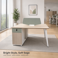 Poste de travail de direction en bois pour 2 personnes, face à face, avec cloison modulaire de bureau et écran de séparation central verrouillable