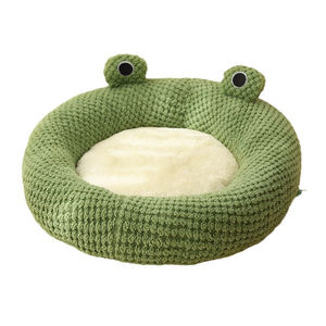 Cama de Lujo para Mascotas con Diseño de Rana de Dibujos Animados, Cómoda Cueva de Felpa para Cachorros, Casa Redonda Pequeña para Gatos y Perros - Product Image 1