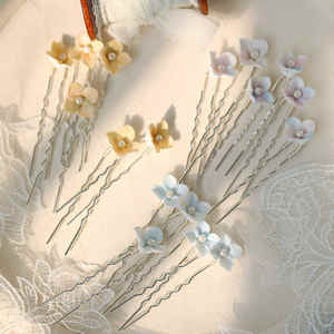 लड़कियों के लिए सरल शैली सिरेमिक फूल मोती हेयरपिन, शादी के जन्मदिन के लिए छोटे बाल पिन आकार के छोटे बाल पिन - Product Image 1