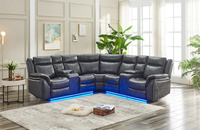 Canapé sectionnel de cinéma maison personnalisé, ensemble de canapés inclinables électriques en similicuir avec lumières LED et porte-gobelets