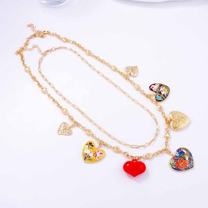 Collier Bohème en Alliage avec Goutte d'Huile, Pendentif Multi-Cœurs, Chaîne à Empiler Double Couche pour Femme - Product Image 6